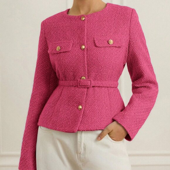 Hot Pink Elegant Women's Tweed Fabric - Picture 1 of 6
